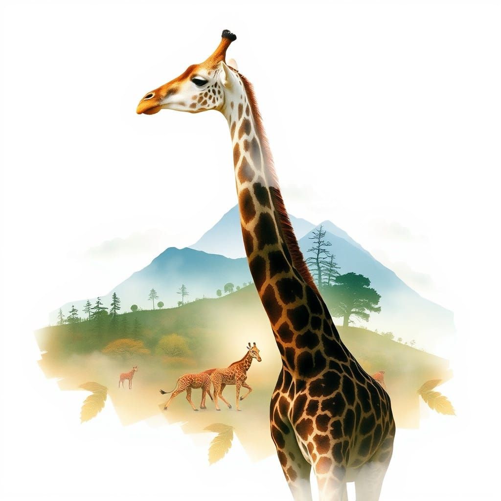 Giraffe in Dreamy Landscape