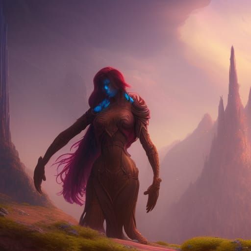 Fantastical Giant Girl in Detailed Matte Painting