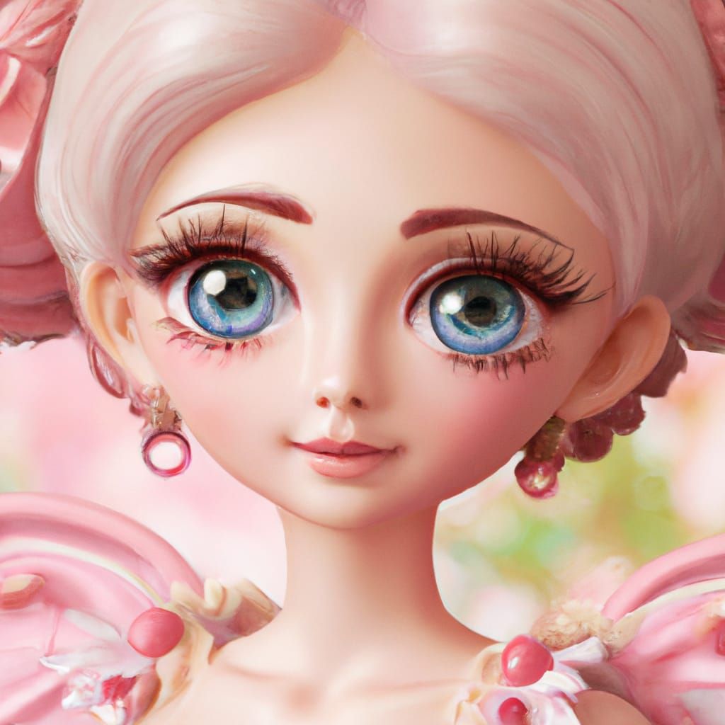 Anime Barbie Doll Portrait in Kawaii Style