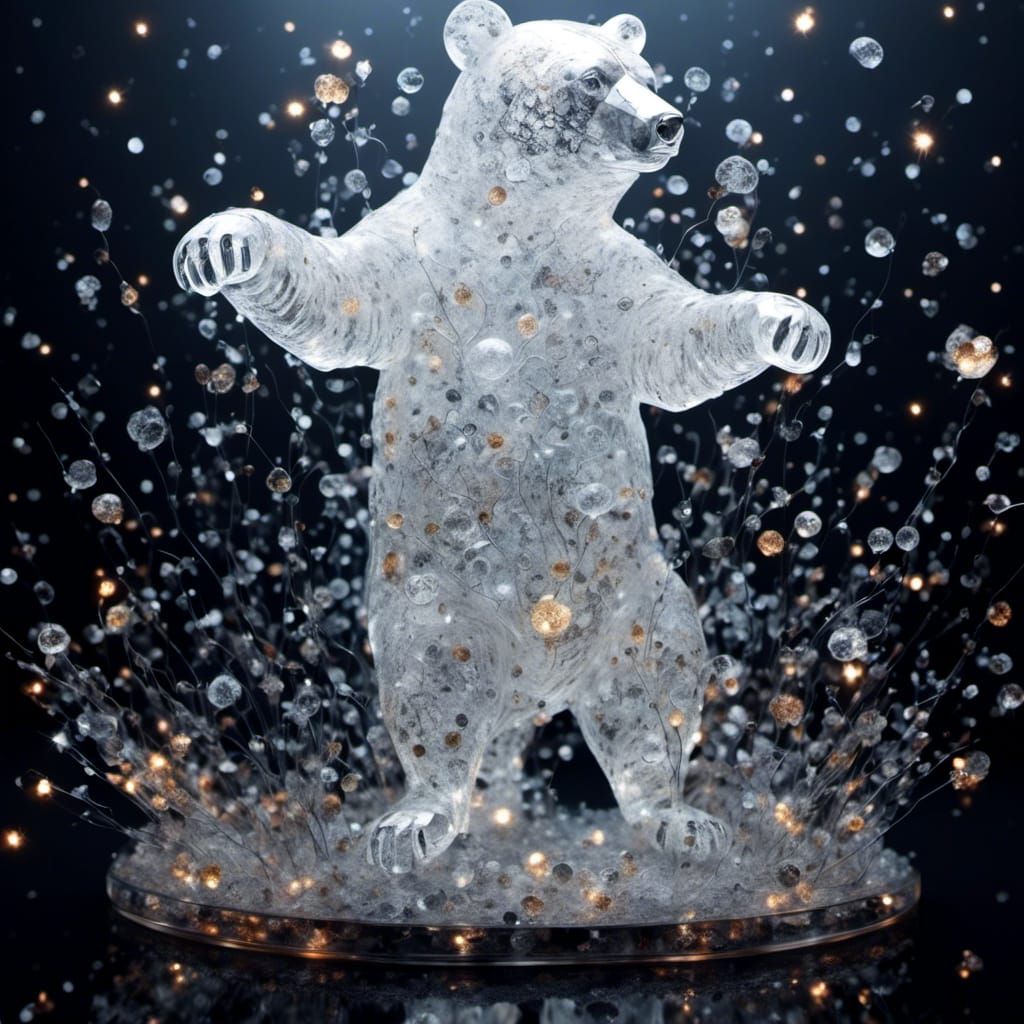 Crystal Bear Sculpture with Constellations in Dark Fantasy