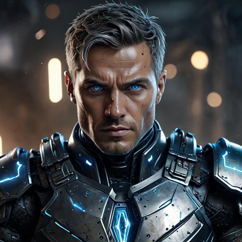 Warrior in Nanobot Armor with Lightning