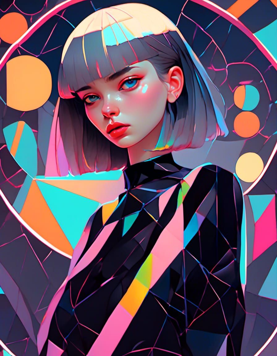 Bauhaus Portrait of Woman with Iridescent Colors