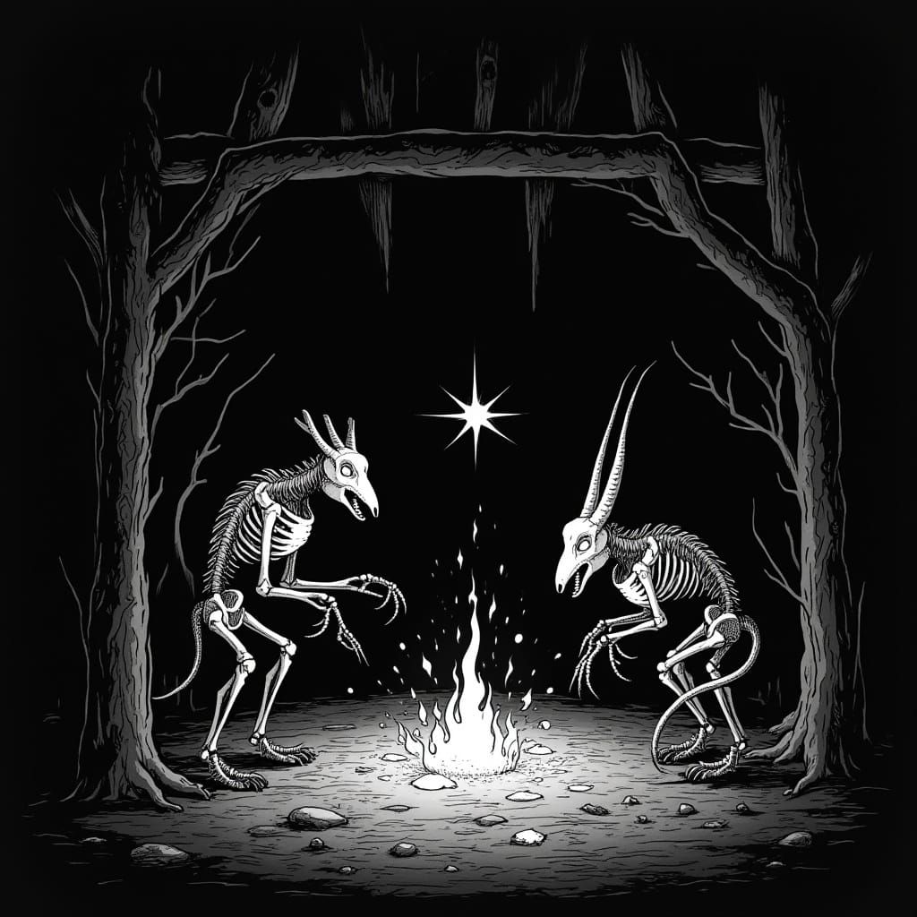 Minimalist Line Art: Animals Performing Dark Rituals