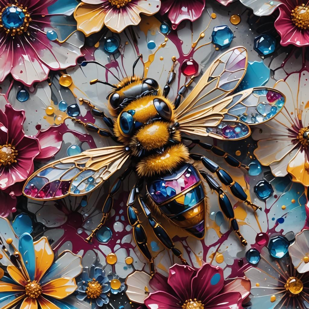 Jeweled Bee Graffiti Art in Opulent Street Style