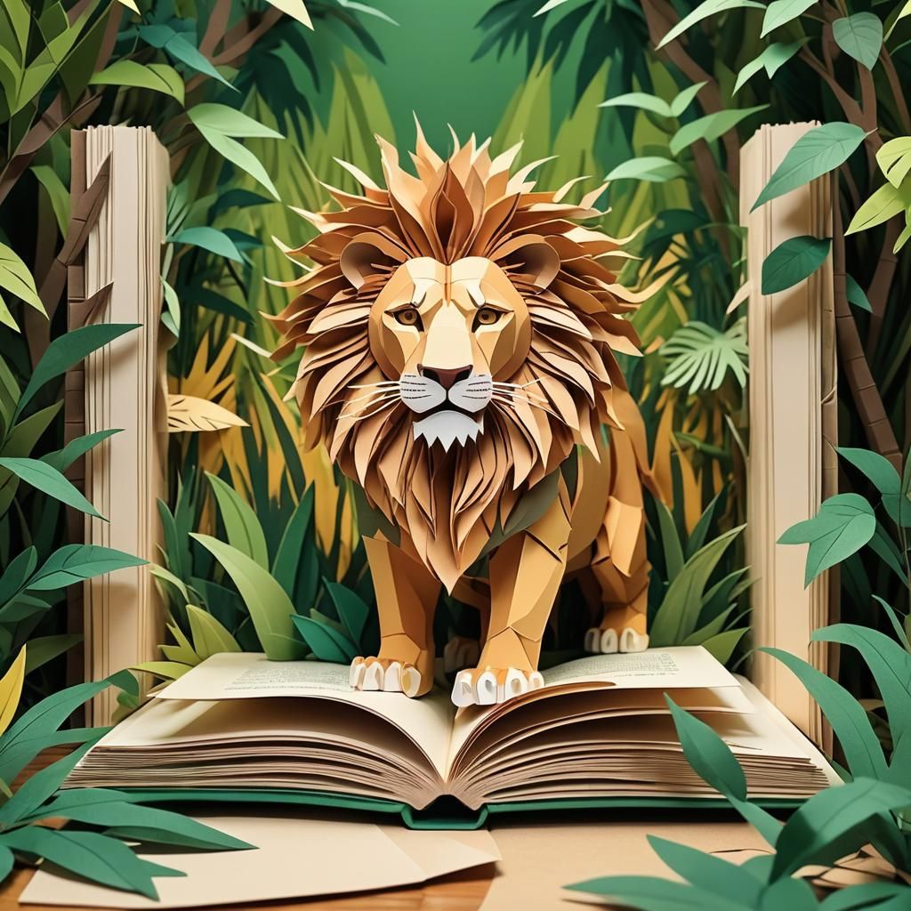 Jumanji Lion Pop-Up Book in Papercraft Style