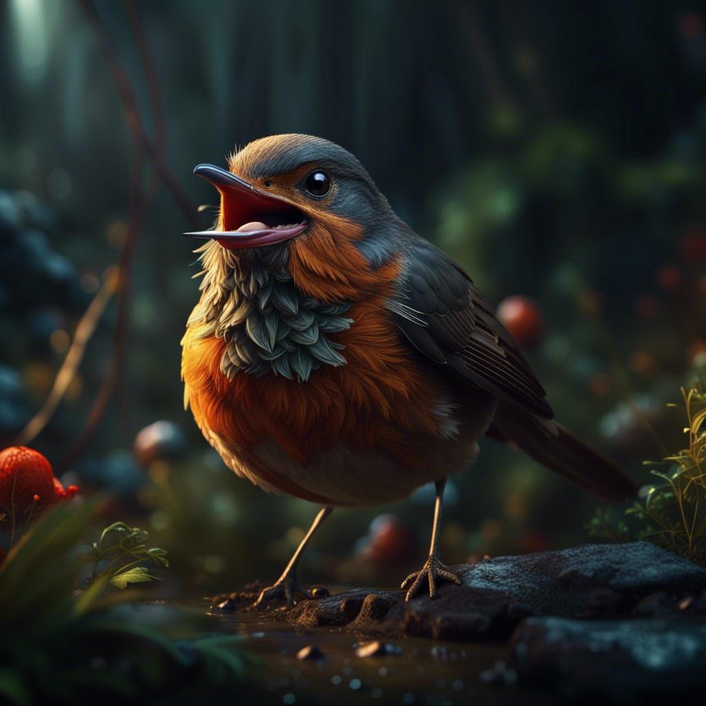 Detailed Robin Matte Painting in Deep Color