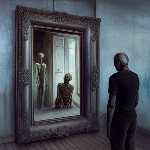 Asylum Mirror: A Surreal Biomechanical Oil Painting