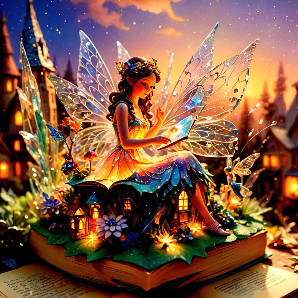 Crystal Fairies in Magical Pop-Up Book: Hyperrealistic