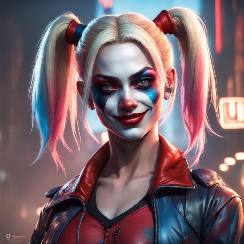 Harley Quinn Portrait in Hyperdetailed Art Nouveau Style