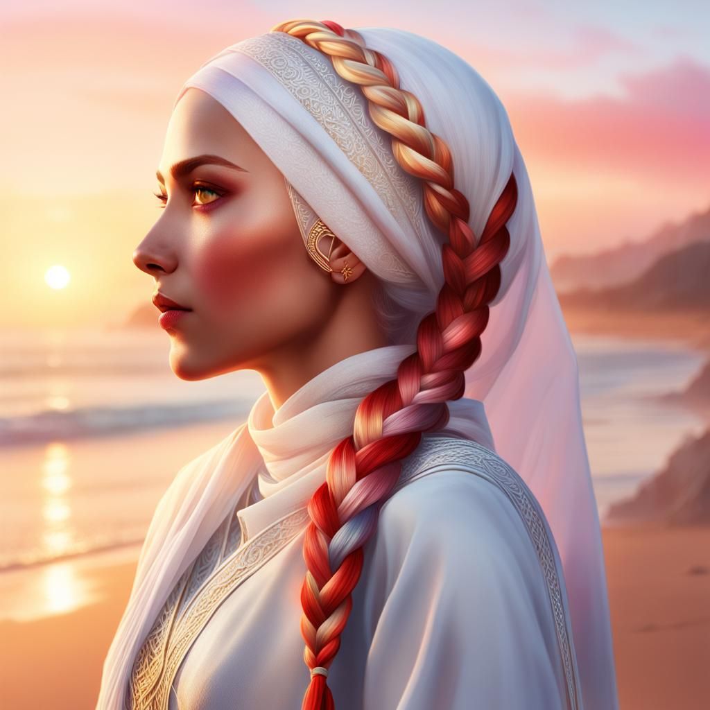 Arabic Woman with Braids at Dawn: Digital Painting