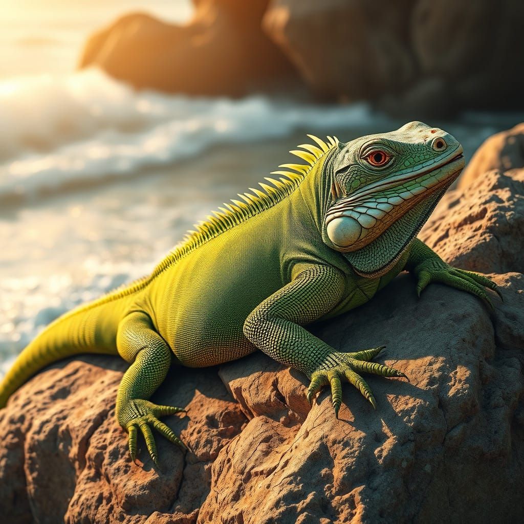 Green-Scaled Iguana in Tropical Paradise