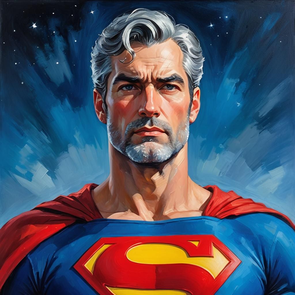 Silver-Haired Superman in Neo-Impressionist Style