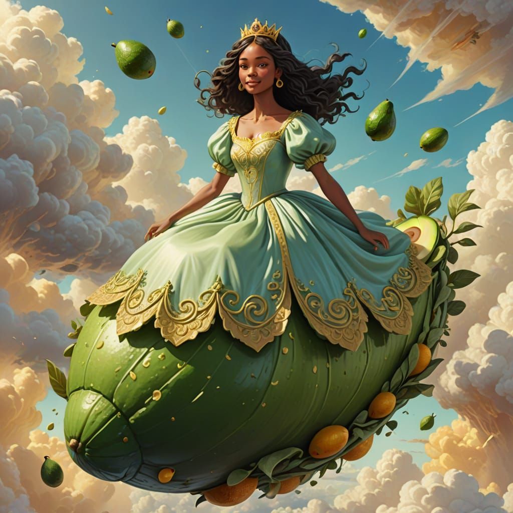 Enchanting Princess Rides Majestic Avocado in Whimsical Fant...