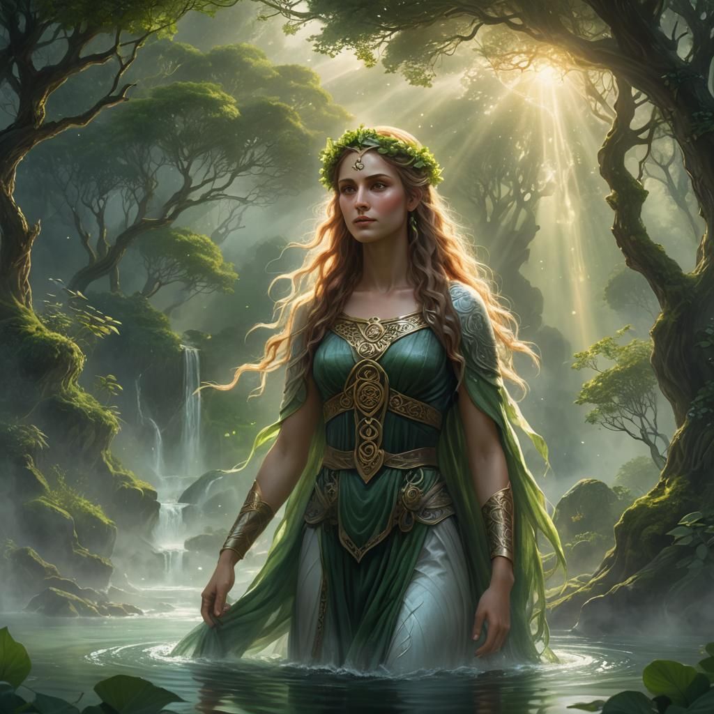 Celtic Goddess in a Dreamy, Ethereal Landscape