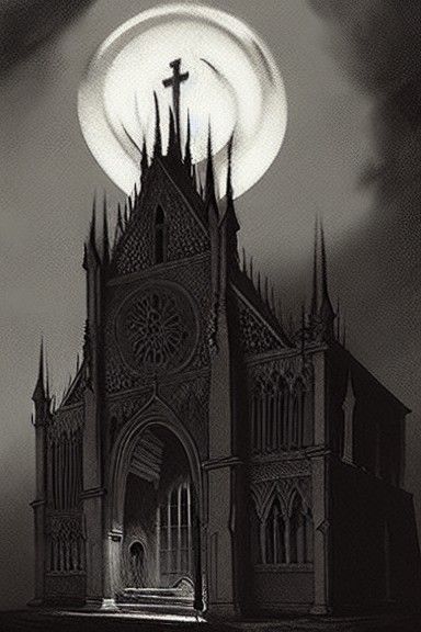 Doomed Church in Hell: Charcoal Drawing