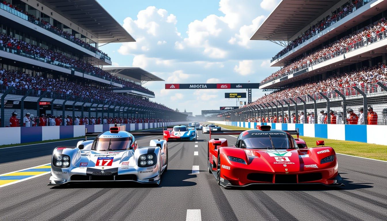 Porsche 919 vs Ferrari 499P on Le Mans Pit Straight