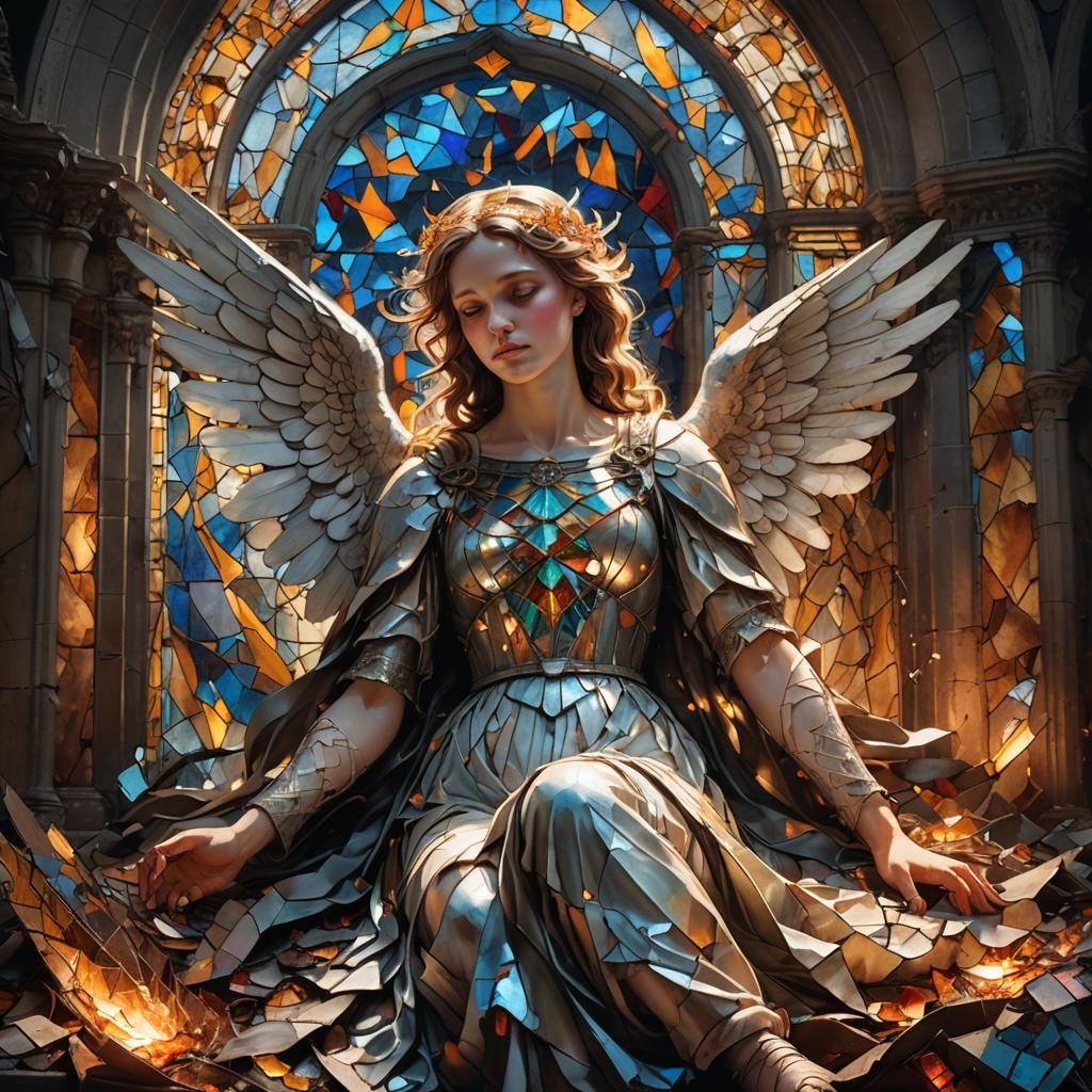 Broken Angel in Abandoned Church, Digital Painting