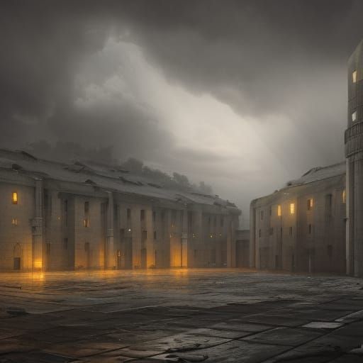 Gloomy Prison Cells in Dark Storm: Matte Painting