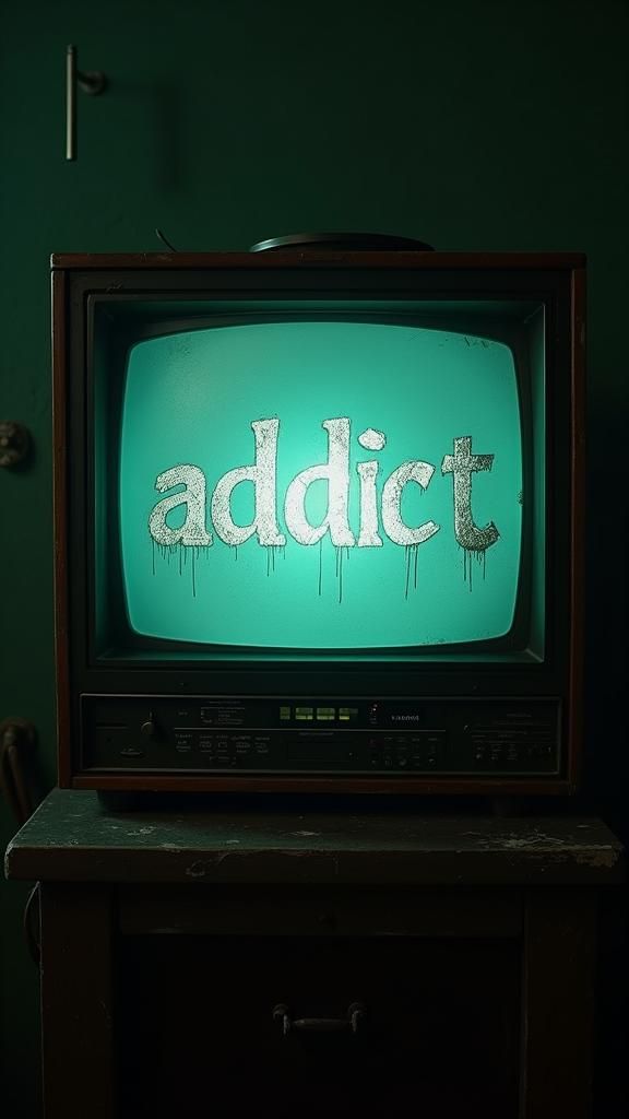 Vintage TV with "Addict" Graffiti in Film Still