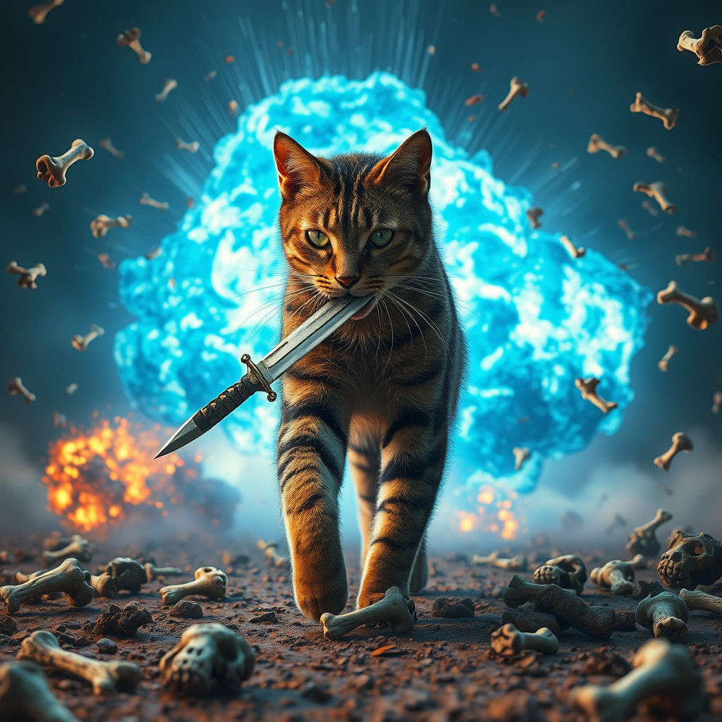 Cat Walks Away from Explosion as Concept Art