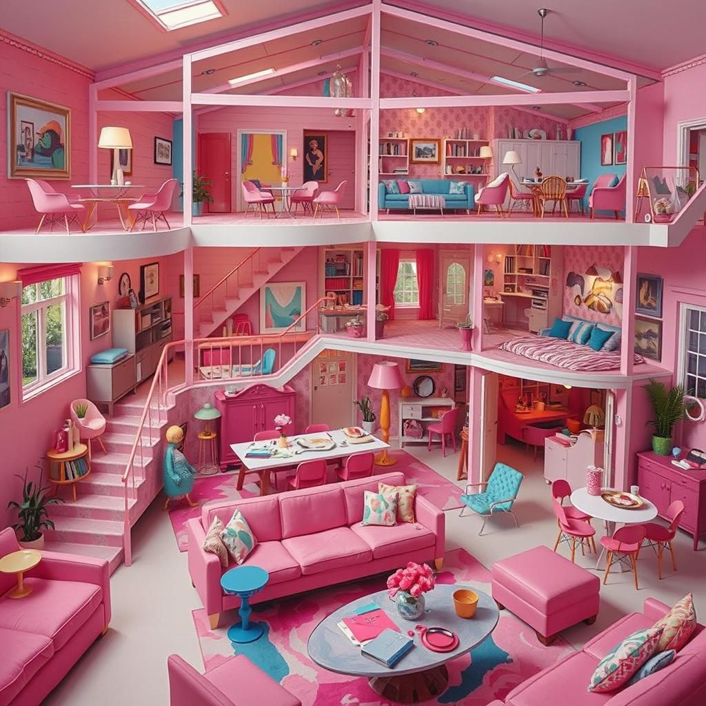 Barbie Dreamhouse Mid-Century Home in Pop Art Style