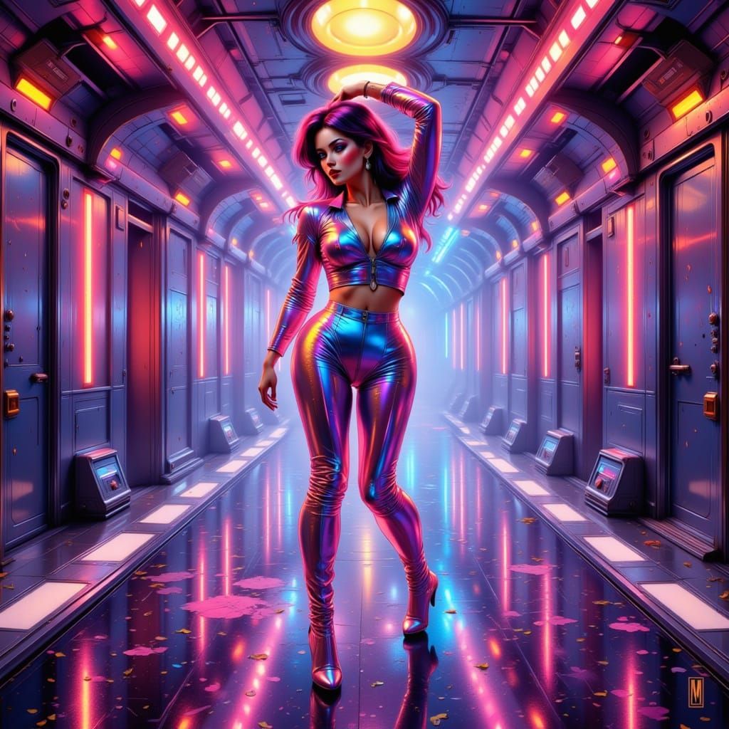 Spacewoman's Silent Disco in Cyberpunk Style