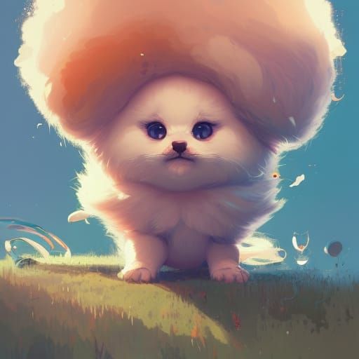 Chibi Portrait of a Fluffy Baby Animal in Vibrant Colors