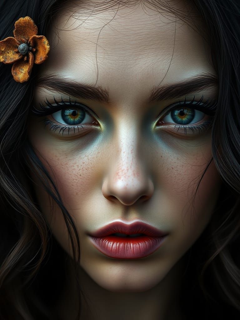 Ethereal Woman Portrait with Rusted Details