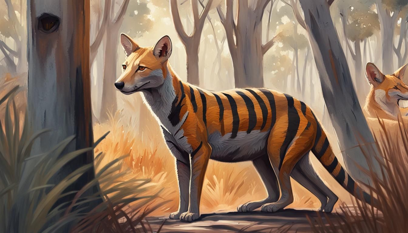 Surreal Hyperrealistic Thylacine in Australian Bush