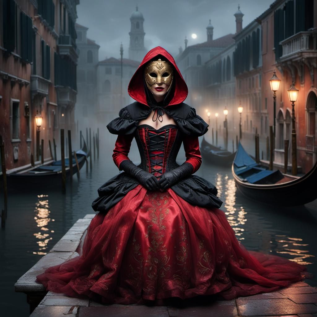 Victorian Venice Woman in Golden Mask