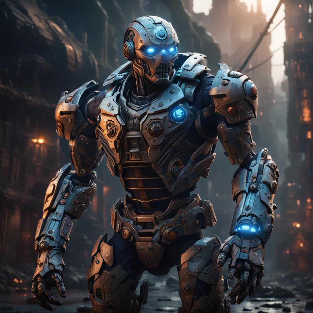 Detailed Cyborg Matte Painting in Deep Color