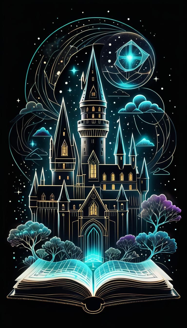 Hogwarts-Style Magical Book with Geometric Luminescence