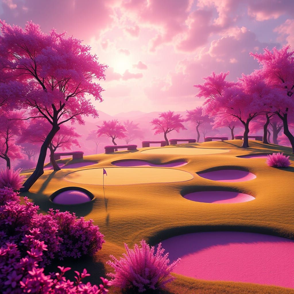 Fantastical Pink Golf Course in Dreamlike Detail