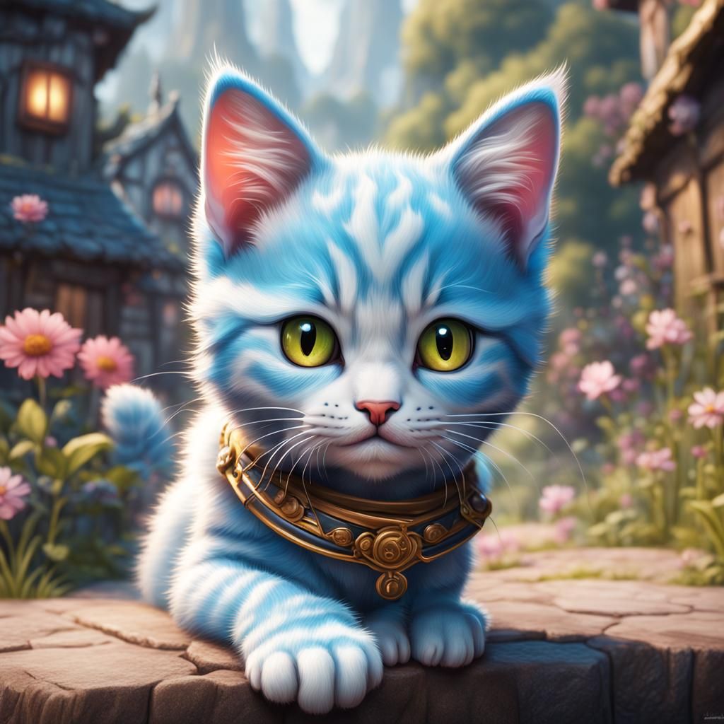 Cute Kitten with Expressive Eyes: Digital Art