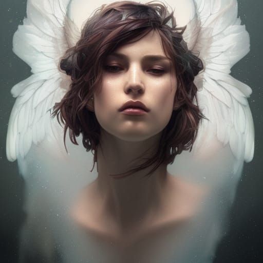 Fallen Angel Portrait in Art Nouveau Style
