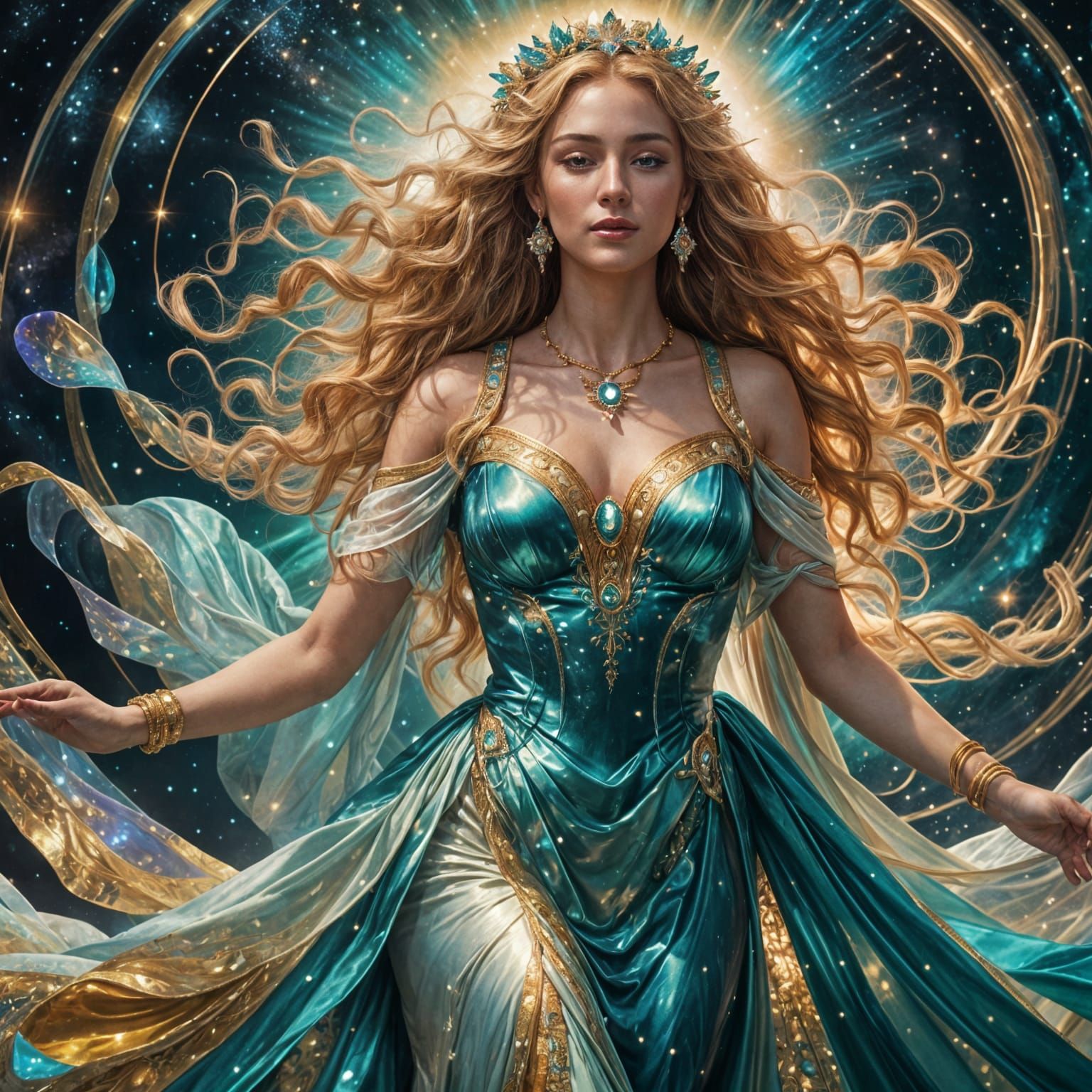 Hyperrealistic Goddess in Astral Light, Mixed Media