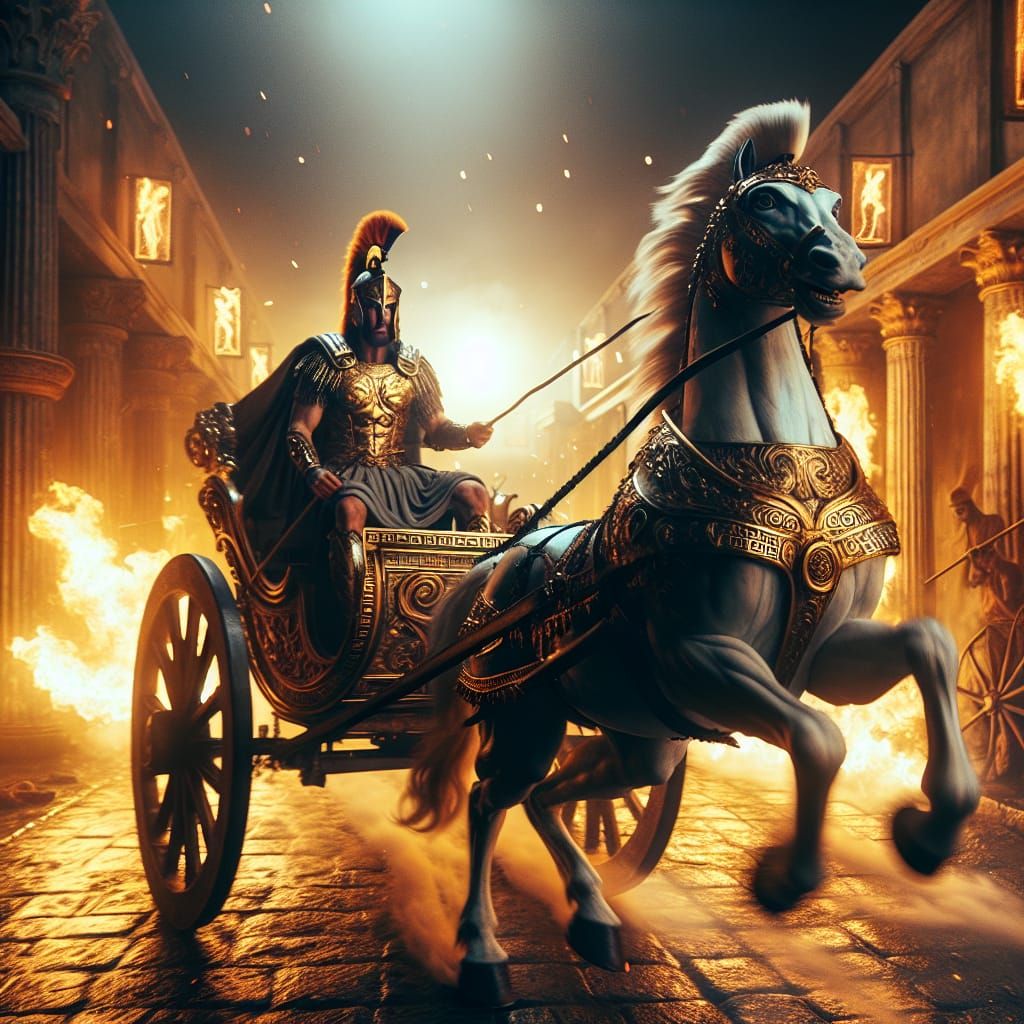 Apollo Rides Chariot in Cinematic Greek Scene
