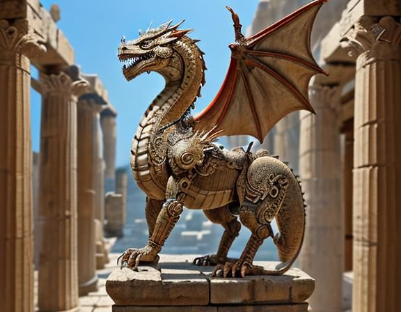 Mechanical Dragon in Ancient Greece, Hyperdetailed