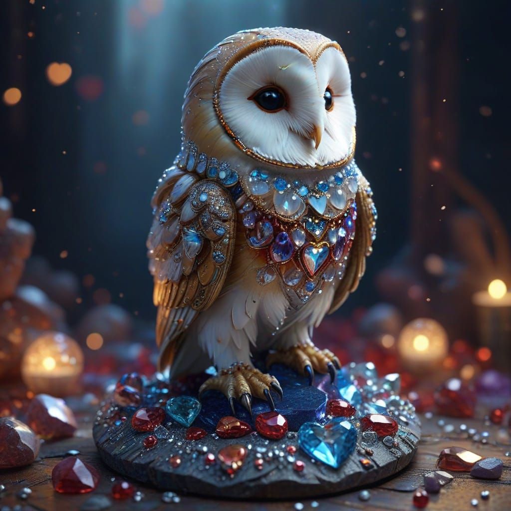 Surreal Owl of Devotion Amidst Whimsical Hearts