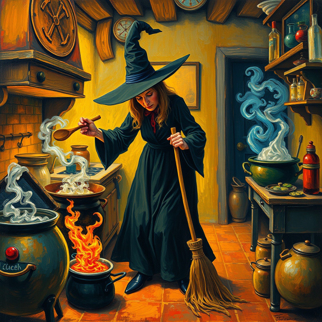 Witch in Kitchen, Inspired by Impressionism