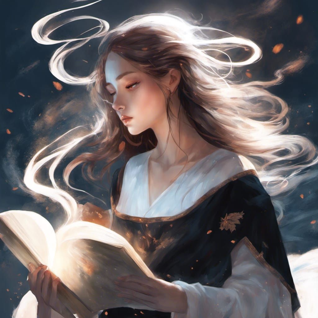Anime Girl Reading Magic Book in Fantasycore Style
