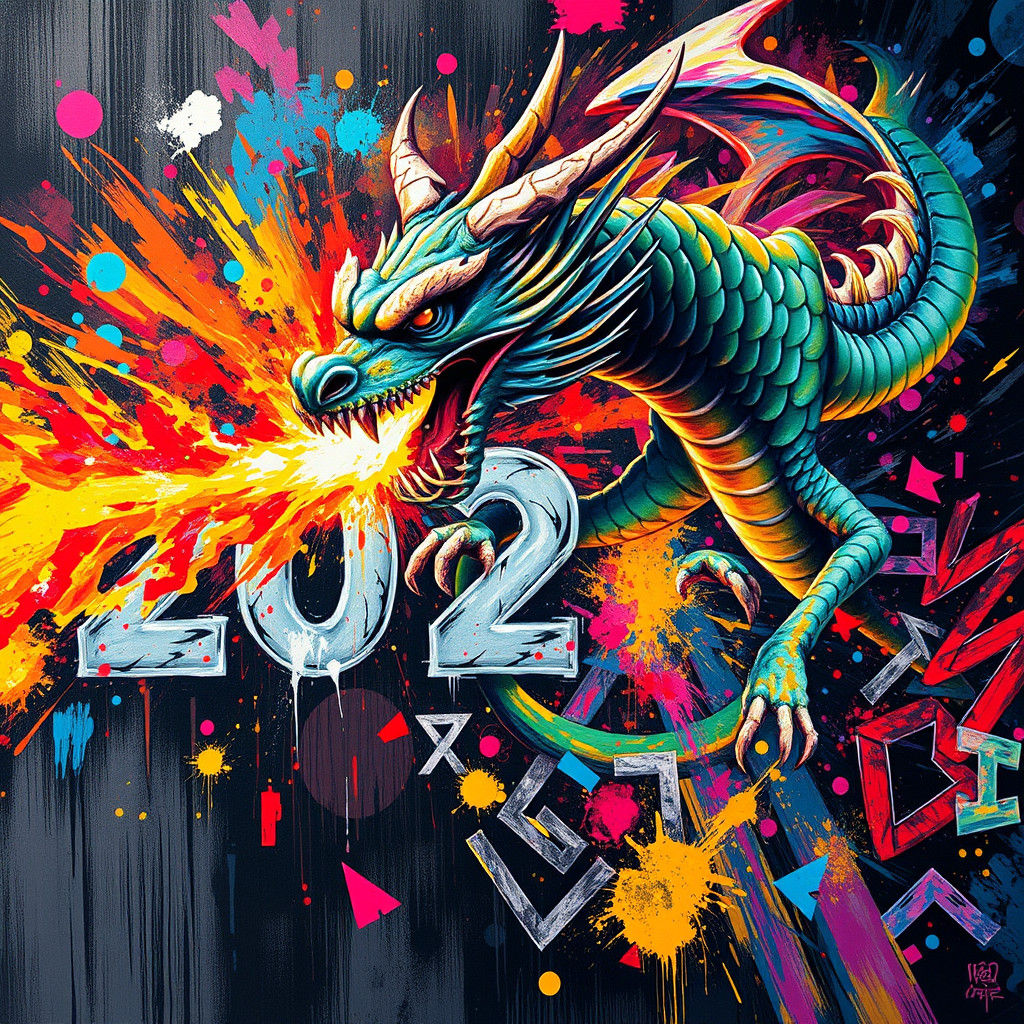 Dragon Obliterates Number Line in Graffiti Art Style