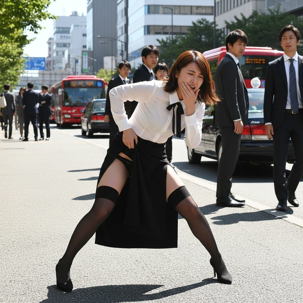 Woman in Sheer Blouse and Tight Skirt in Sapporo