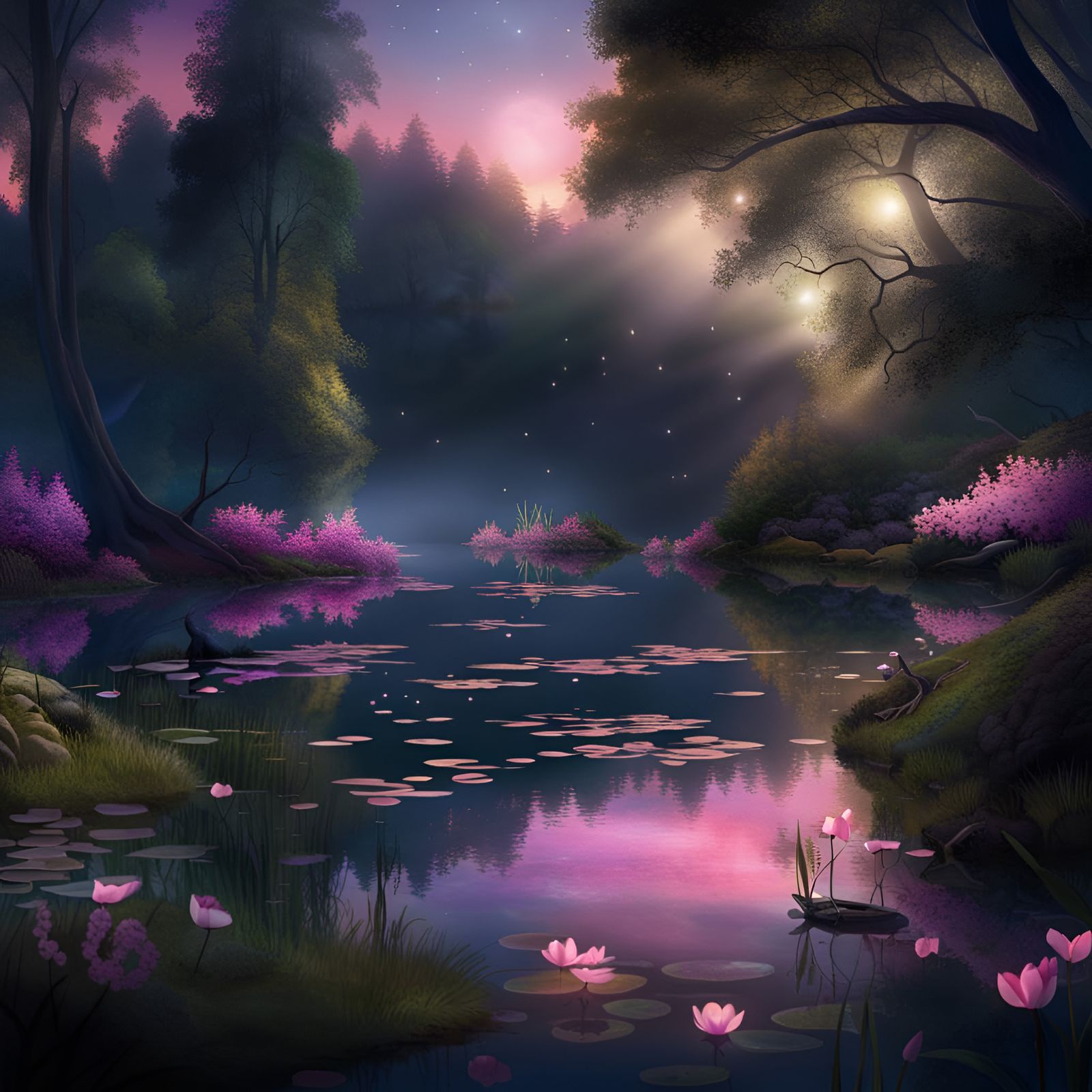 Enchanted Lake Shimmers With Mystical Light