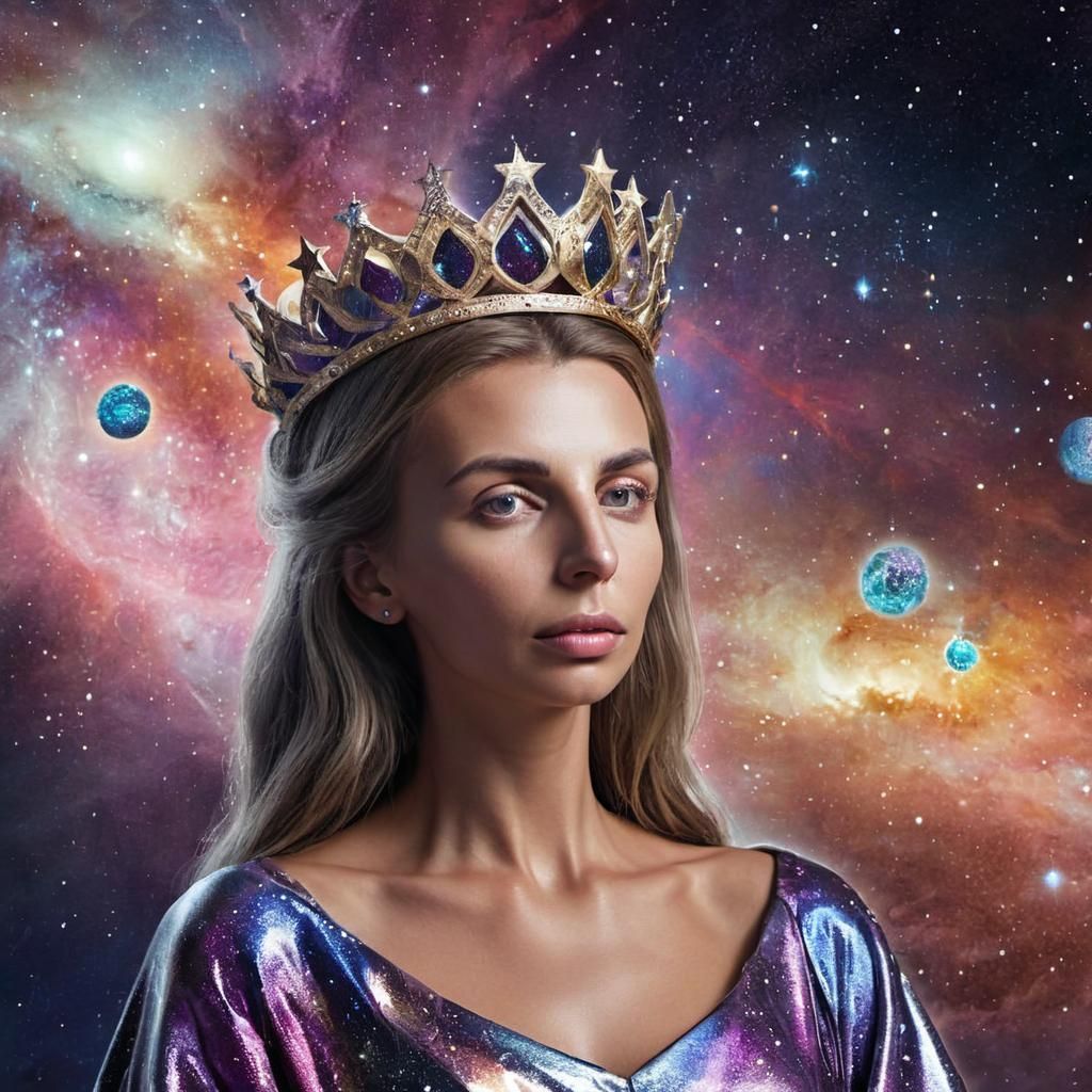 Ethereal Cosmic Queen in Space: Surreal Portrait