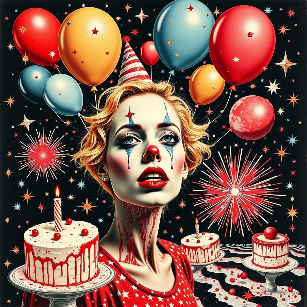 Scary Clown Dada Collage with Melting Elements