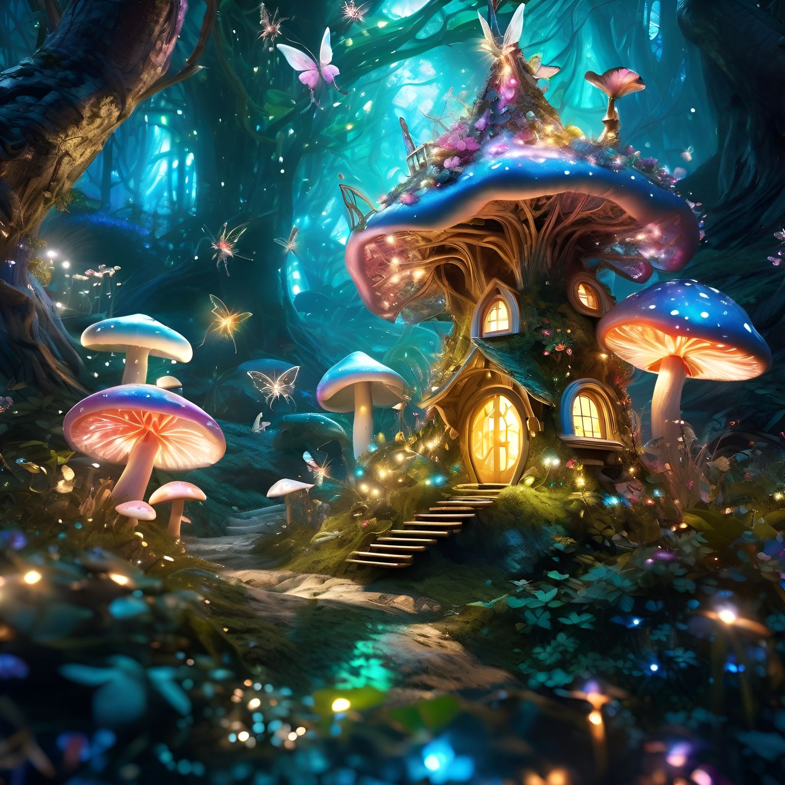 Enchanted Fairy Village in a Whimsical Forest