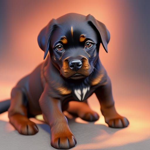 Rottweiler Puppy Portrait in Hyperdetailed Style