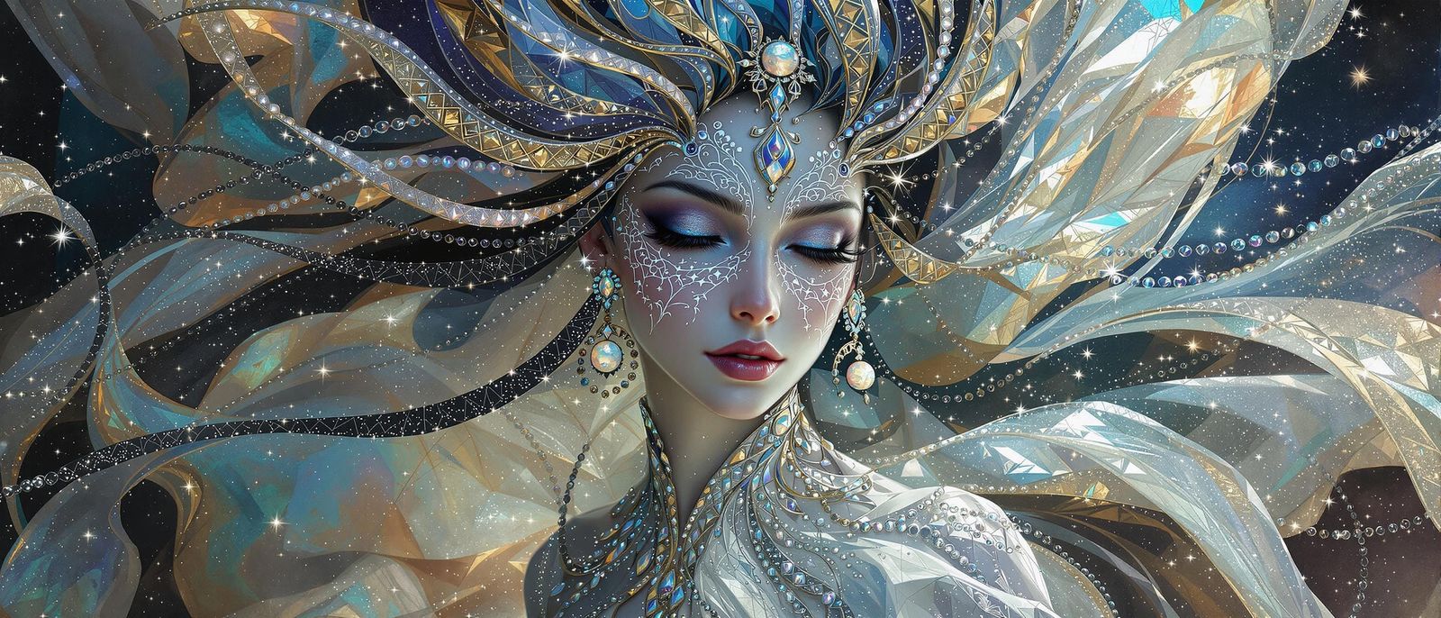 Moon Goddess in Hyperrealist Fairytale Gown with Opal Detail...