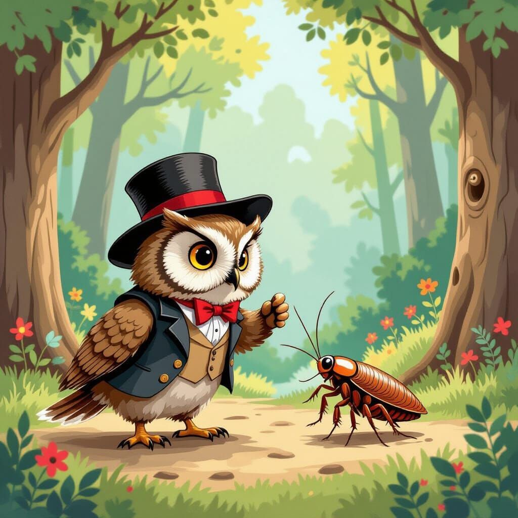 Humorous Owl Fails to Catch Speedy Cockroach in Whimsical Fo...